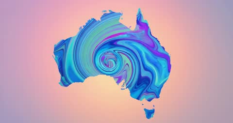 Australia Map with Vibrant Swirling Paint Animation