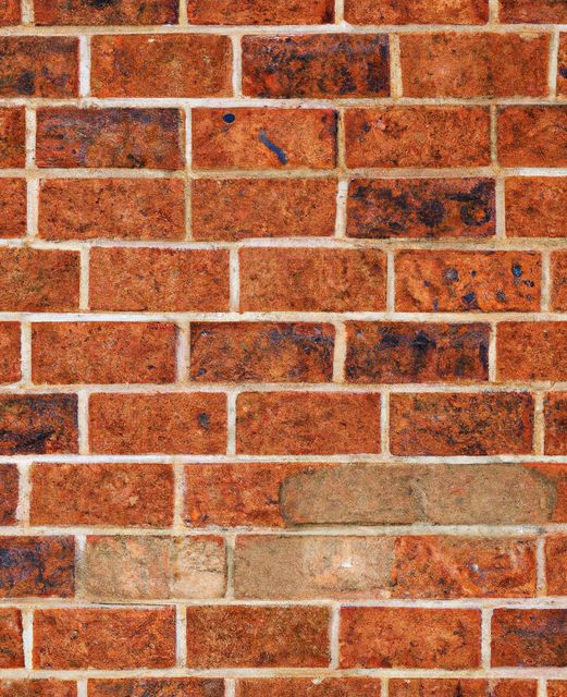 Close up of red brick wall created using generative ai technology. Texture, colour and pattern concept, digitally generated image.