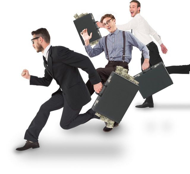 Businessmen Running with Money Briefcases on Transparent Background - Download Free Stock Videos Pikwizard.com