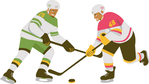 Transparent design of ice hockey players battling for puck control