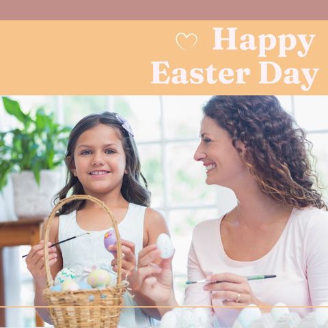 mother and daughter celebrating easter with egg painting - Download Free Stock Templates Pikwizard.com