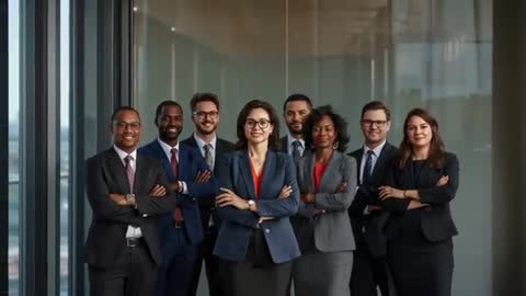 Diverse Business Team Exuding Confidence in Modern Office Environment