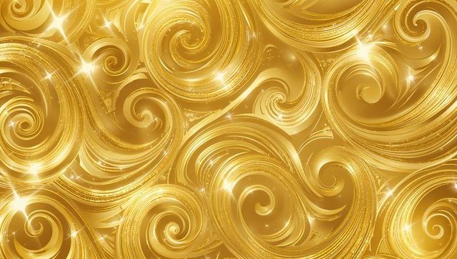 Shimmering golden swirls flowing ornamental ribbon pattern with metallic glitter