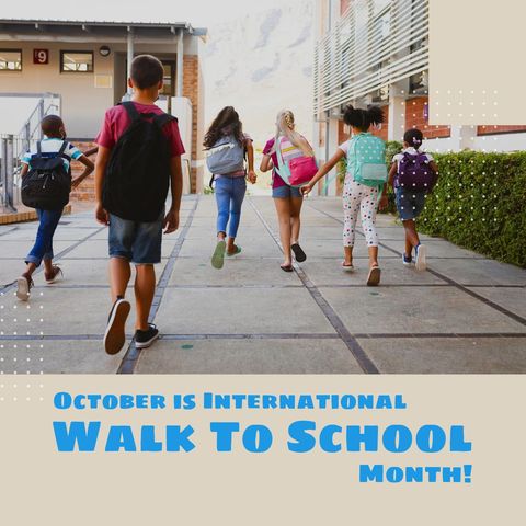 children celebrating international walk to school month with backpack - Download Free Stock Templates Pikwizard.com
