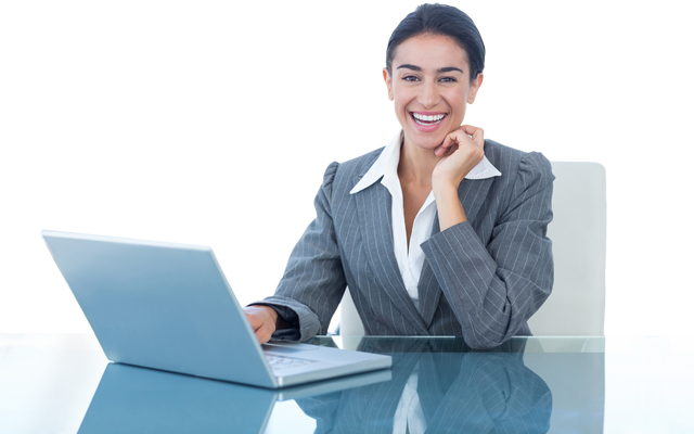 Transparent Background Cheerful Businesswoman Using Laptop - Download Free Stock Videos Pikwizard.com