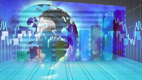 Globe and Financial Graphs Visualization on Digital Background