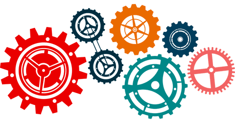 Colored cogs illustration on transparent background enhancing productivity