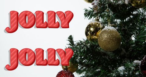 Festive 'Jolly' Text with Decorated Christmas Tree