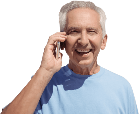 Happy Senior Man Talking on Phone with Transparent Background