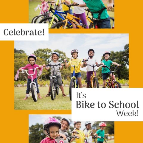 kids cycling to school during bike to school week event - Download Free Stock Templates Pikwizard.com
