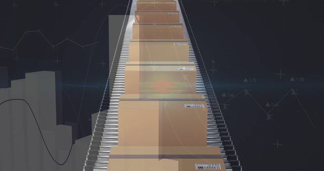 Cardboard Boxes on Conveyor Belt with Digital Data Overlay - Download Free Stock Images Pikwizard.com