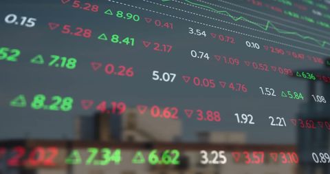 Financial Data Displayed Against City Skyline - Download Free Stock Images Pikwizard.com