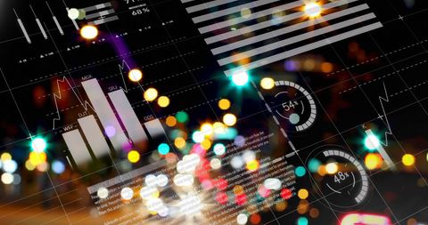Digital data and statistics merging with urban city lights