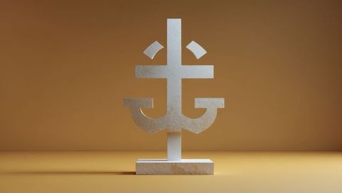 Abstract white stone sculpture on orange backdrop