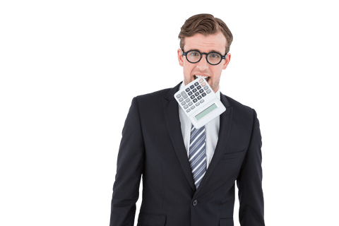 Transparent Geeky Businessman Biting Calculator Unique Concept - Download Free Stock Videos Pikwizard.com