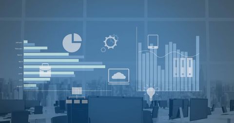 Futuristic Office with Digital Graphs and Virtual Interface - Download Free Stock Images Pikwizard.com