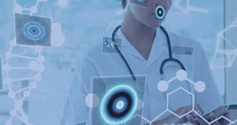 Digital Technology in Healthcare with Female Doctor Using Tablet