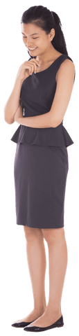Transparent Smiling Asian Businesswoman in Professional Outfit