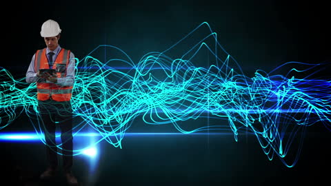Engineer with Digital Interface and Light Trails