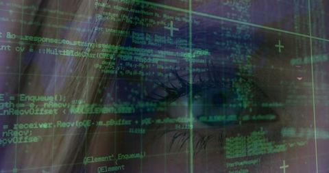 Woman's Eye Reflecting Digital Code Illustrating Data Technology
