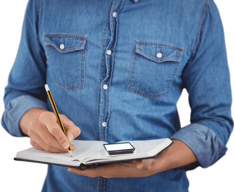 man writing notes while holding phone against transparent background - Download Free Stock Videos Pikwizard.com