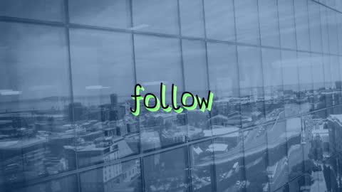 Digitally Generated Follow Text Over Urban Cityscape