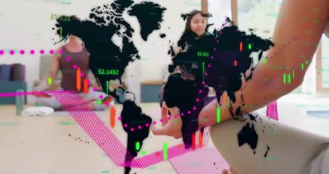 Mindful Yoga Practice with Global Digital Data Overlay