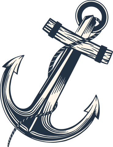 Engraved anchor design with rope on transparent background