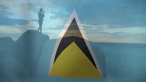 Silhouette Viewing Ocean Through Saint Lucia Flag Graphic