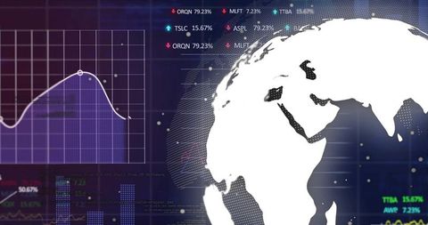 Dotted Mesh Globe Showing Global Market Data Visualization Futuristic Analytics Dashboard