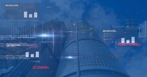 Futuristic Data Processing on Cityscape Horizon
