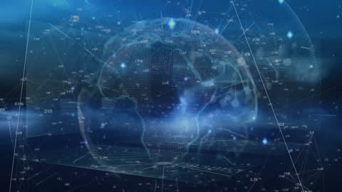 Futuristic Digital Globe with Data Processing Visuals