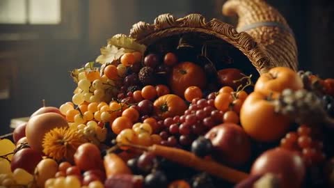Abundant Cornucopia Display Highlights Harvest and Autumn Plenty