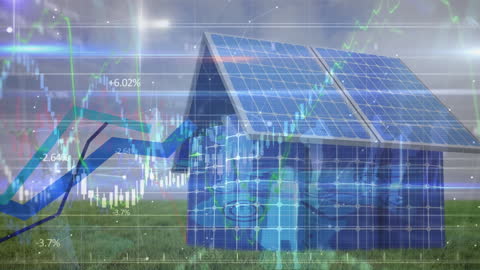 Solar Powered House with Financial Growth Trends Overlay