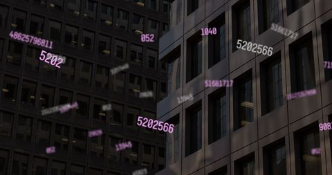 Futuristic Cityscape with Digital Falling Numbers Concept