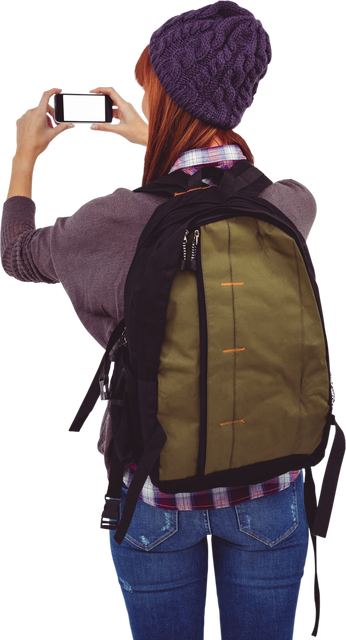 Transparent Backpacking Hipster Woman Taking Selfie - Download Free Stock Videos Pikwizard.com