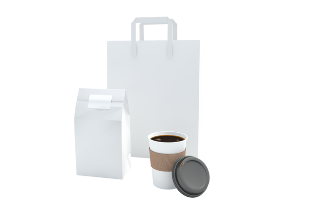 White Takeaway Coffee Cups and Bags on Transparent Background - Download Free Stock Videos Pikwizard.com