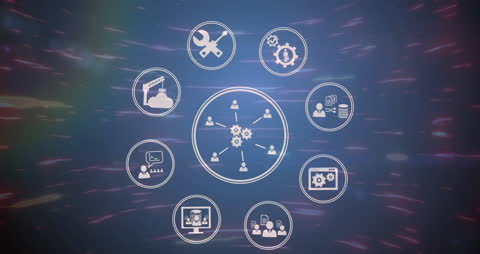 Retro Web Icons on Abstract Tech Background with Motion Trail