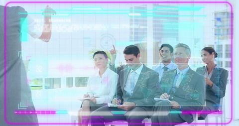 Futuristic Data Interface Over Business Presentation