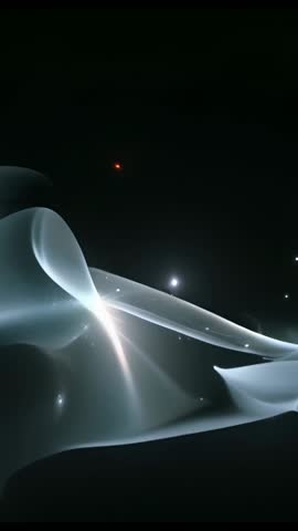 Luminous ribbon wave drifting through cosmic void vertical video with blinking sparkles