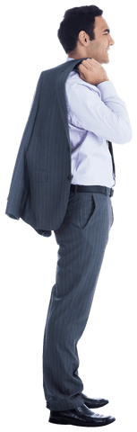Smiling Businessman Holding Suit Jacket Over Shoulder on Transparent Background