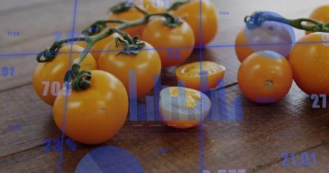 Orange Cherry Tomatoes with Blue Chart Overlays Displaying Analytics