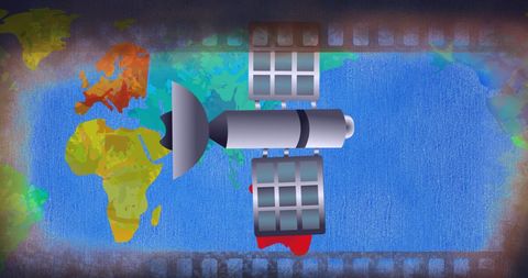 Satellite Orbiting Colorful World Map - Download Free Stock Images Pikwizard.com