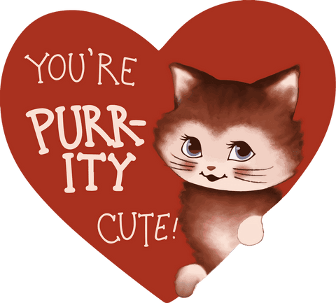 Transparent watercolor cartoon kitten peeking from heart with cute text