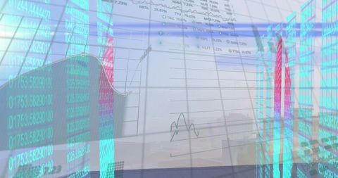 Digital interface analyzing data over futuristic cityscape
