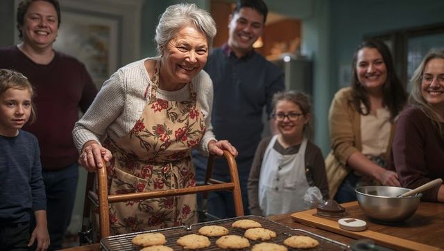 Grandmother Baking Cookies in Warm Family Gathering