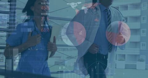 Medical Professionals Analyzing Digital Data in Hospital Corridor