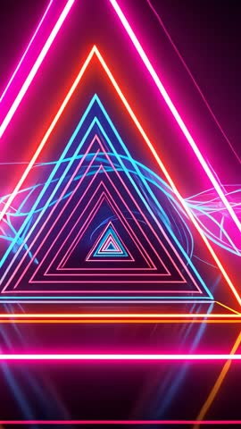 Pulsing Neon Triangle Tunnel with Cyan Wave on Reflective Floor - Vertical Loop