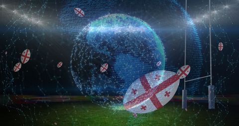 Digital Globe with Georgian Flag-Adorned Rugby balls