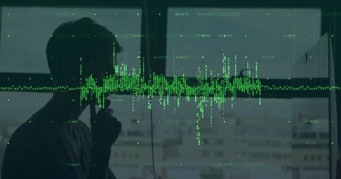 Silhouette of Man on Phone with Digital Waveform Overlay